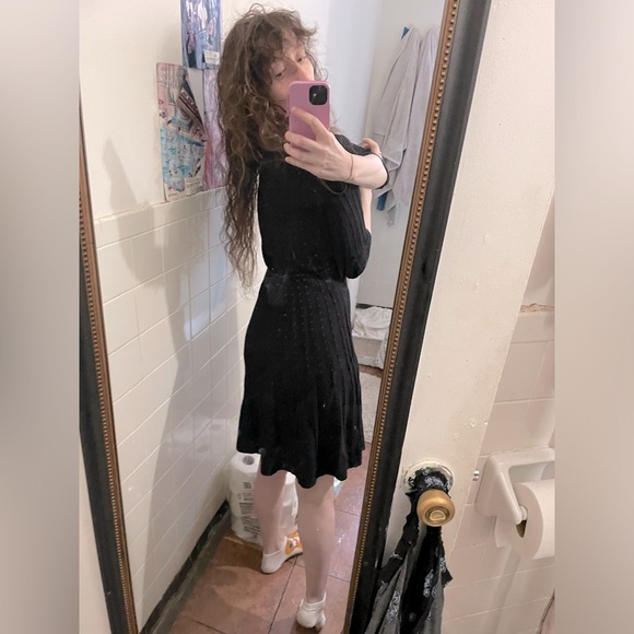 EUC NINALEONARD Black Dress With Small Red Polka Dots - Picture 5 of 7